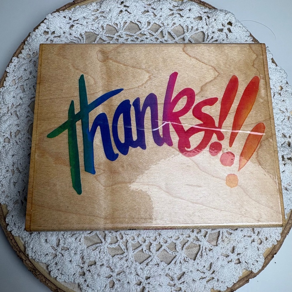 Vintage Stampendous Thanks! Rubber Stamp 90s Crafting Wood Block